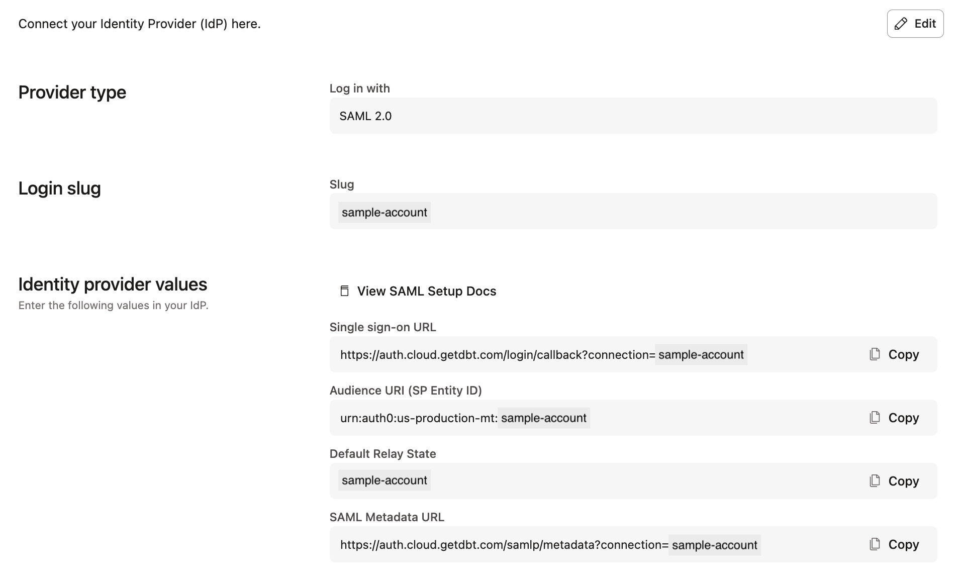 The SSO login URL in the account settings.